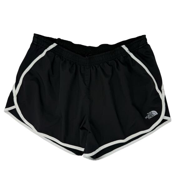 The North Face Women’s Black Running Shorts L w/ White Trim & Built-In Liner - Picture 2 of 8